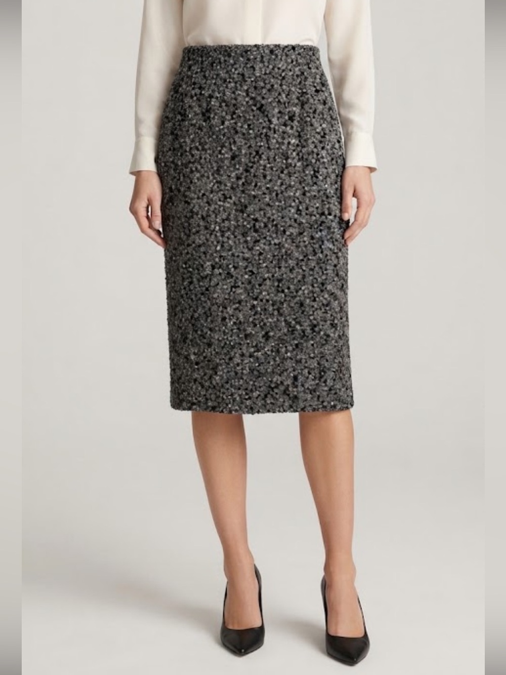 Talbots lux Italian wool black white textured woven pencil skirt